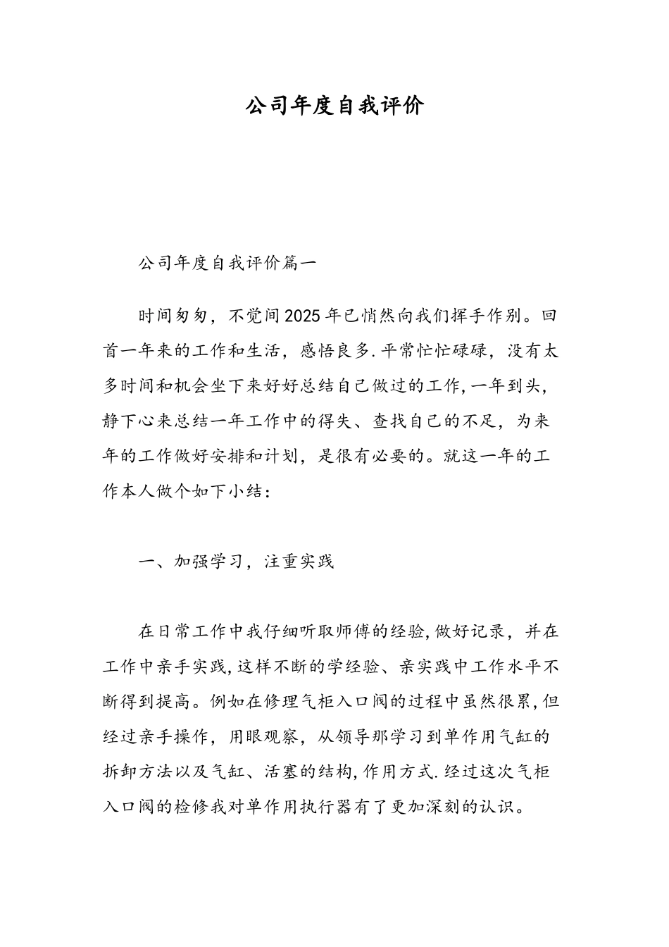 公司年度自我评价-精选范文_第1页