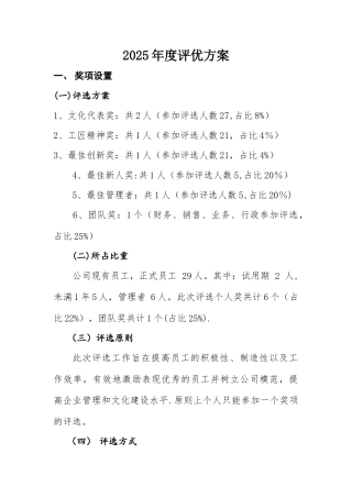 公司年度评优方案