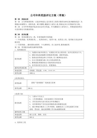 公司年终优秀个人、优秀团队奖励评比方案