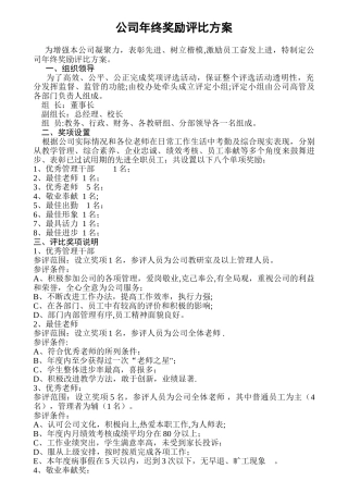 公司年终奖励评比方案