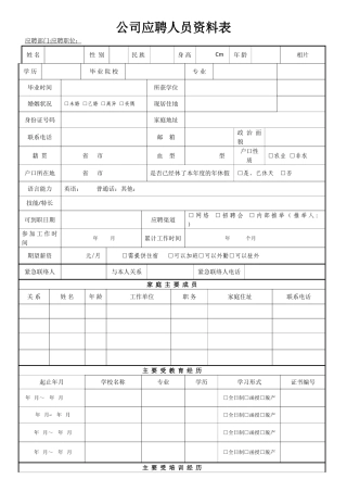 公司应聘人员资料表