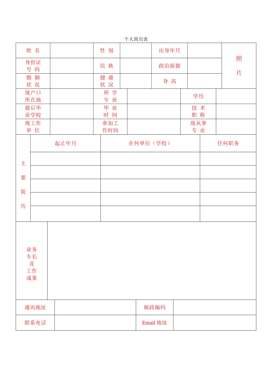 公司应聘简历表格_第1页