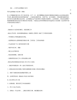 公司开业前工作计划