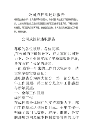 公司成控部述职报告