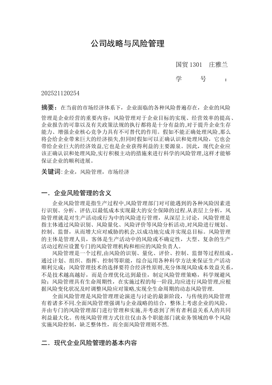 公司战略与风险管理论文_第1页