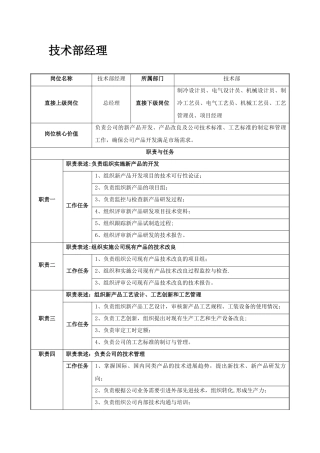 公司技术部经理工作职责表