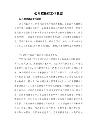 公司招投标工作总结报告
