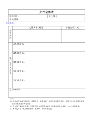 公司文件会签表