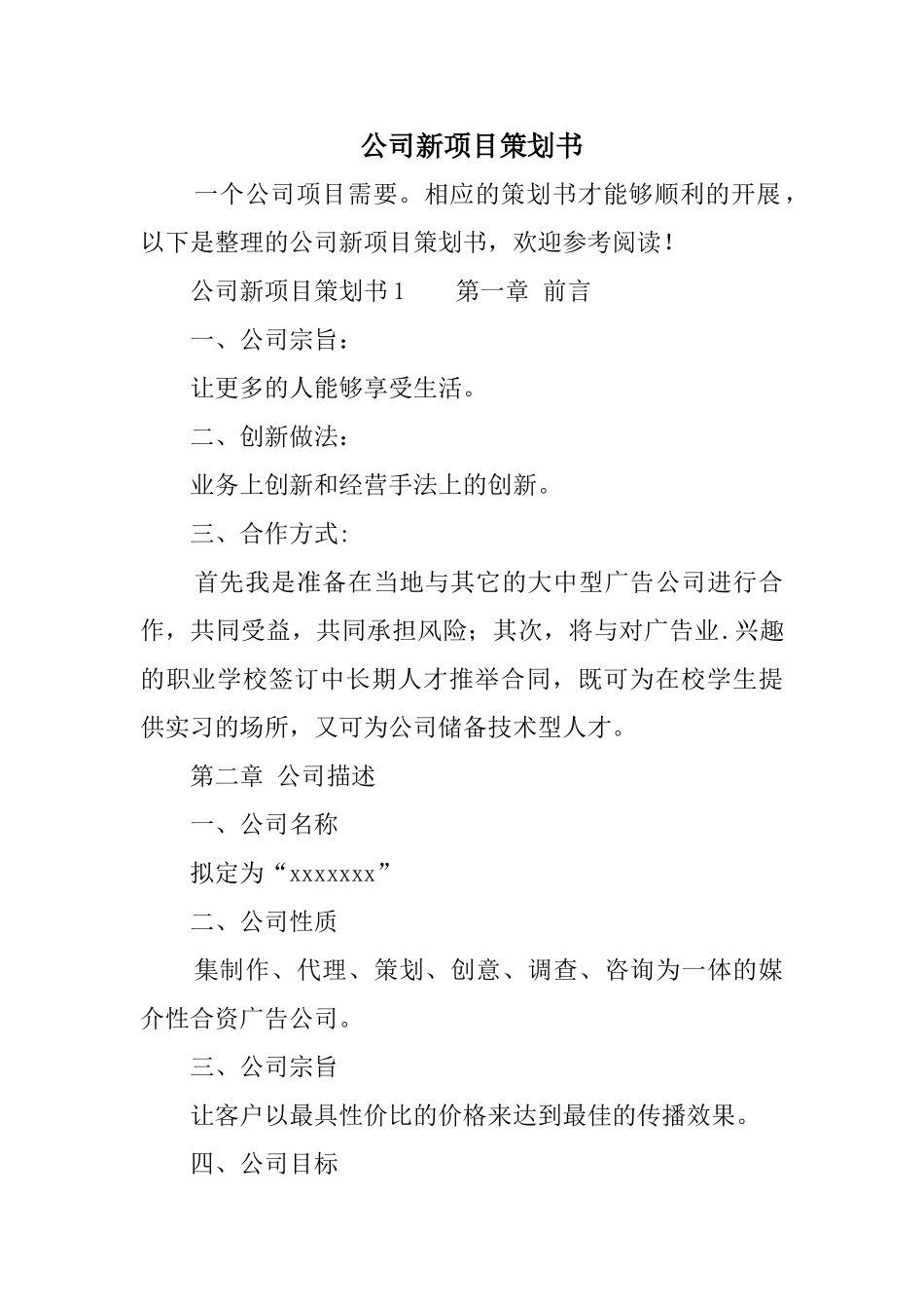 公司新项目策划书_第1页