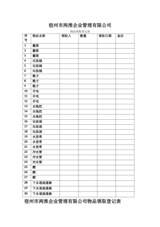公司物品领取登记表