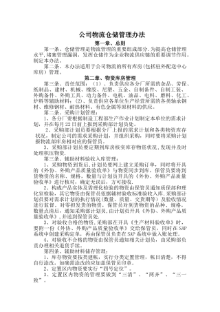 公司物流仓储管理办法