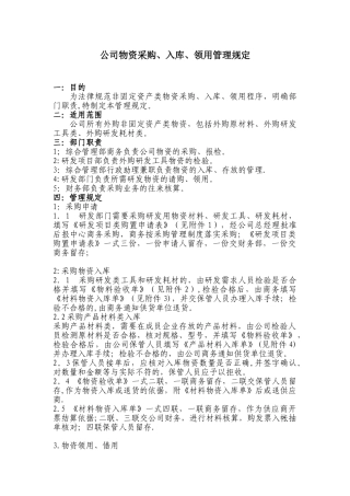 公司物资采购、入库、领用管理规定