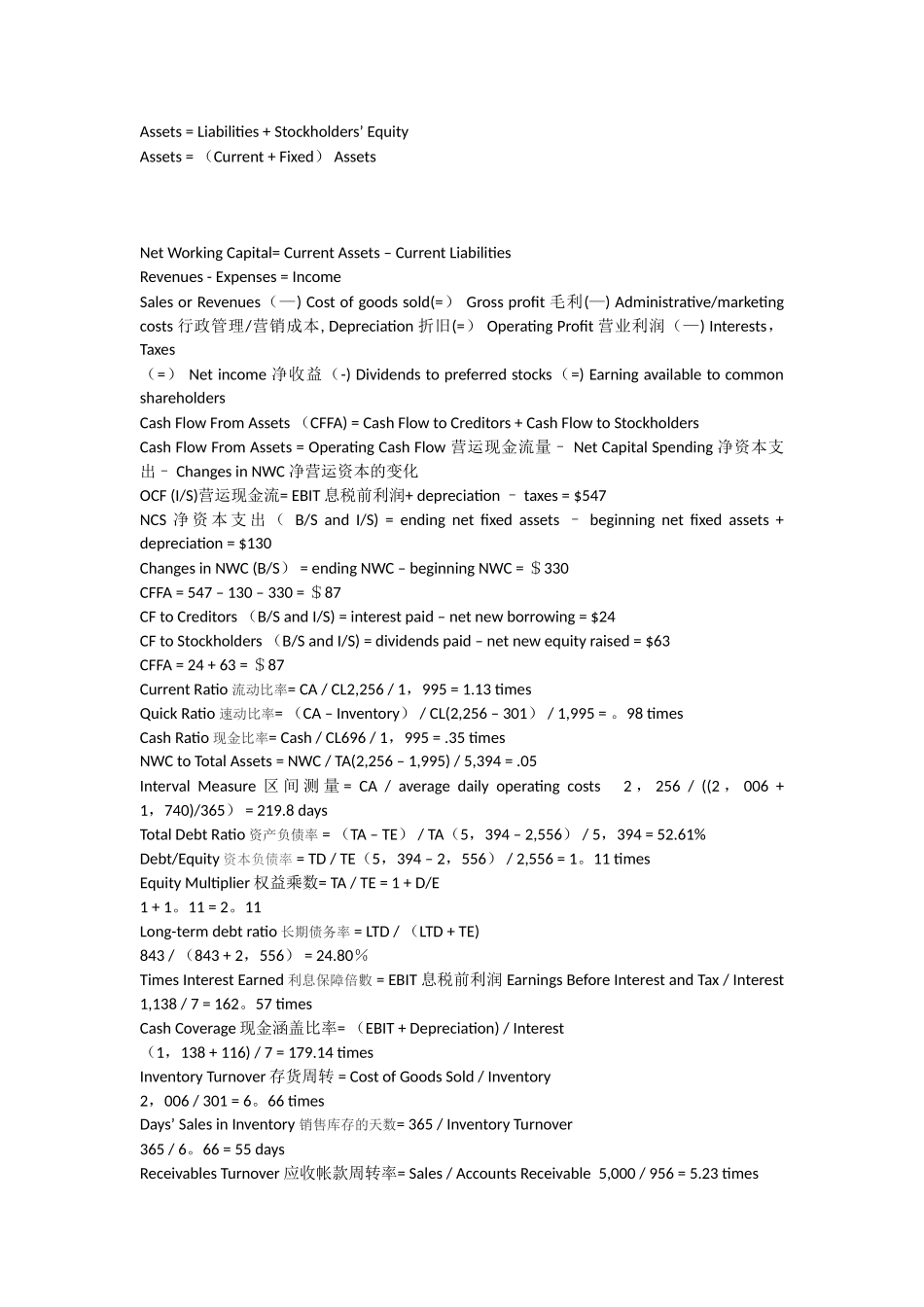 公司理财公式总结_第1页