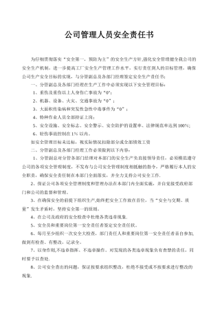 公司管理人员安全责任书