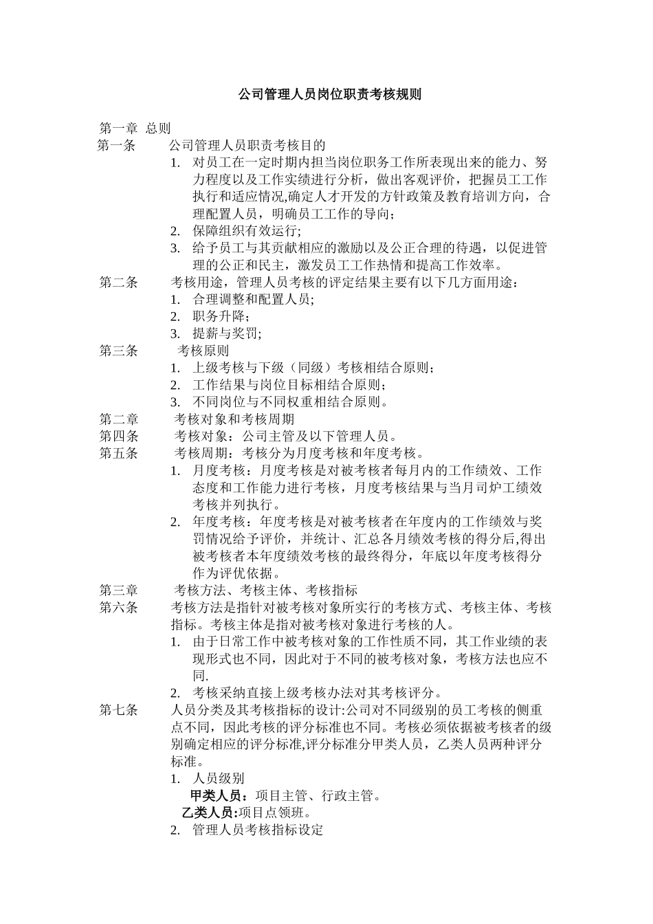 公司管理人员岗位职责考核方案_第1页