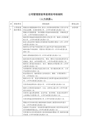 公司管理部室季度绩效考核细则