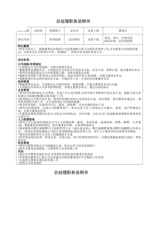 公司组织架构、岗位编制及职位说明