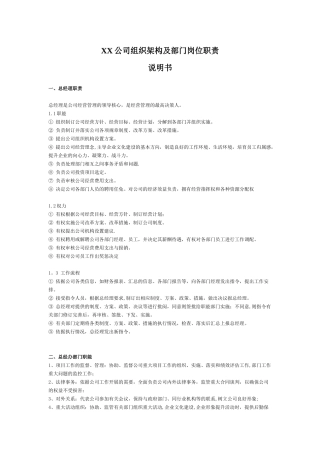 公司组织架构图及岗位职责说明书