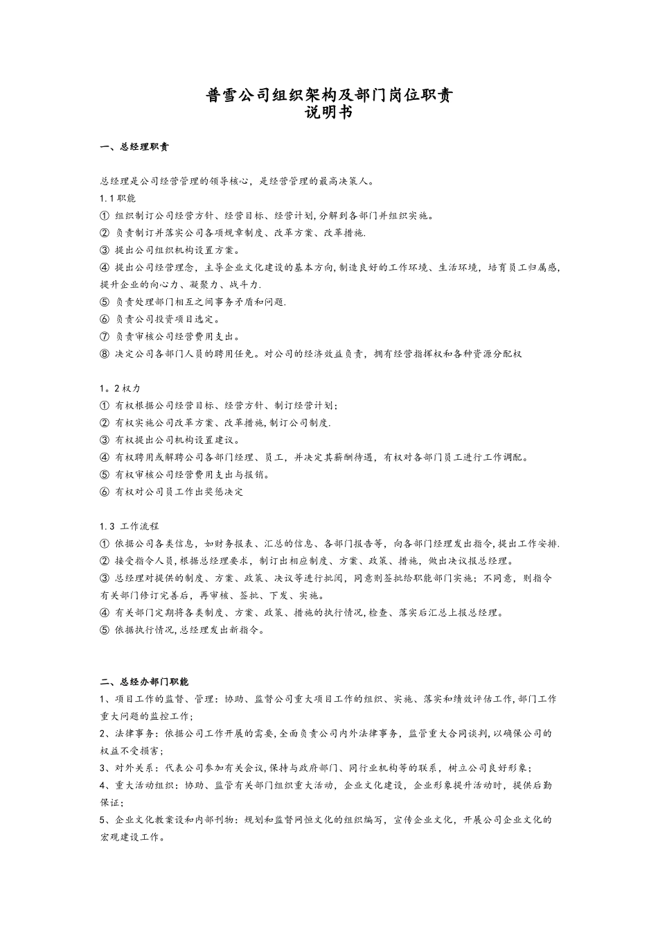 公司组织架构图和岗位职责说明书模板_第1页