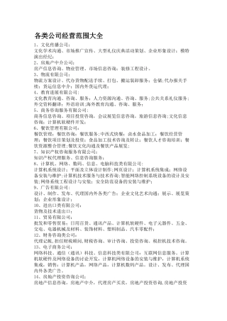 公司经营范围、前后置审批列表