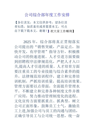 公司综合部年度工作安排