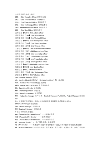 公司职位的英文缩写
