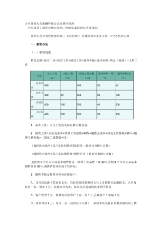 公司营销人员薪酬管理办法及费用管理