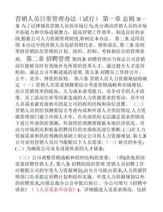 公司营销人员管理办法