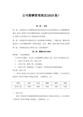 公司薪酬管理规定2025