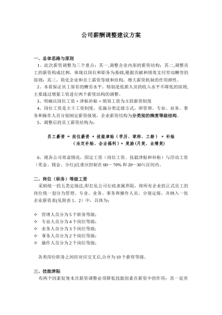 公司薪酬调整建议方案