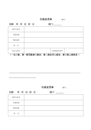 公司行政处罚单