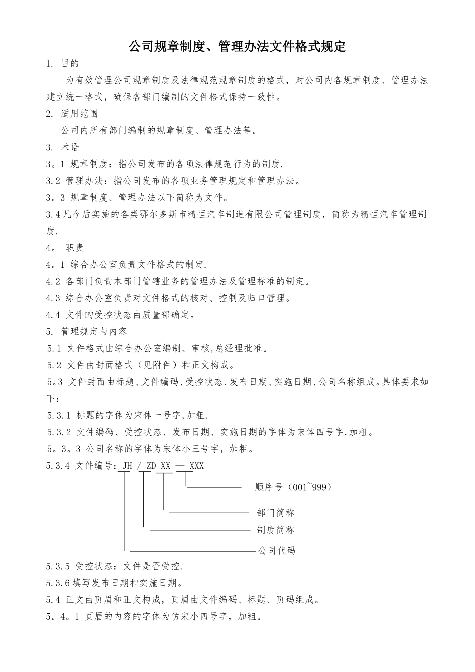 公司规章制度、管理办法文件格式规定_第1页