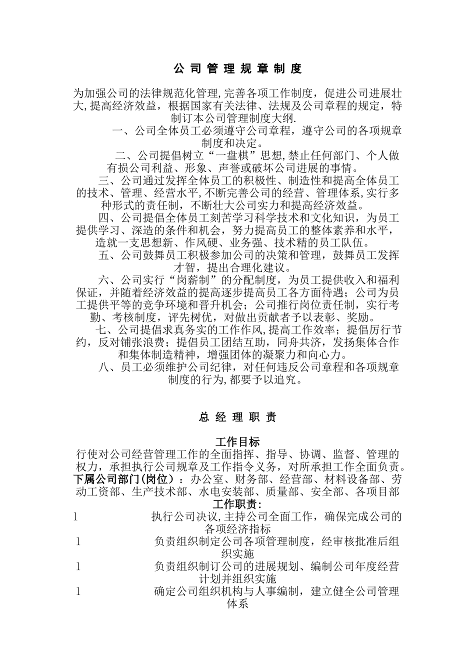 公司规章制度及各部门分工职责划分-文档_第1页