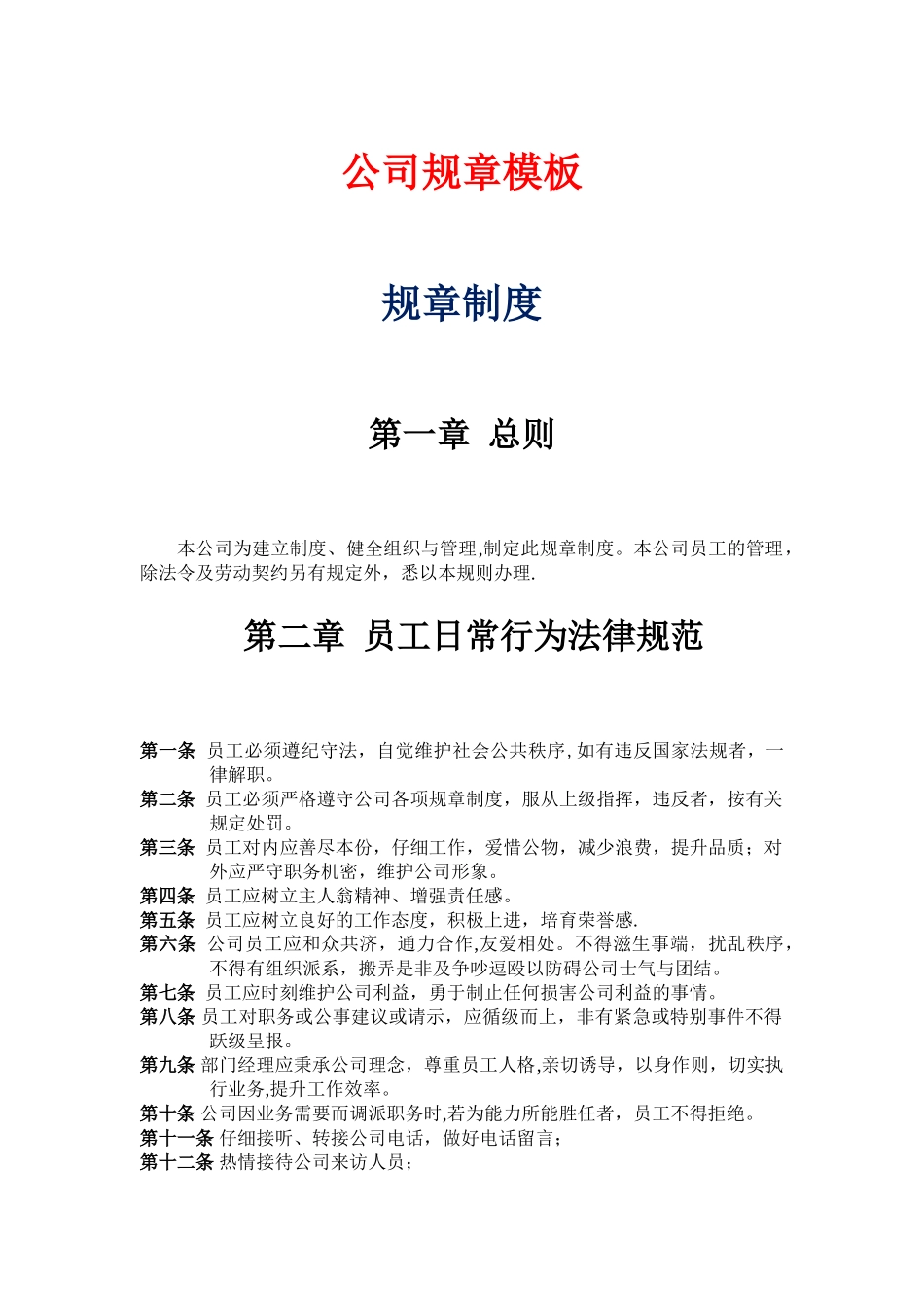 公司规章制度范本-模板_第1页