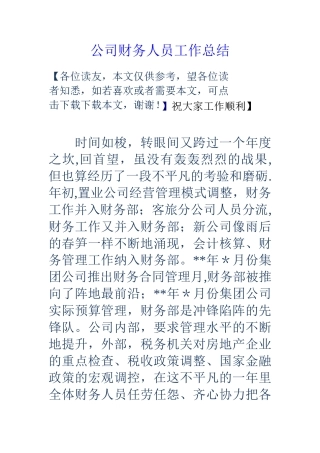 公司财务人员工作总结