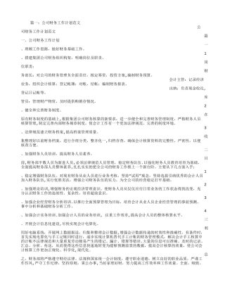 公司财务工作计划范文