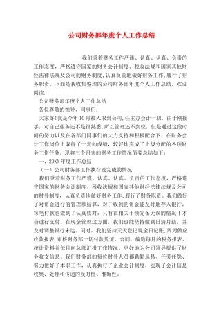 公司财务部年度个人工作总结