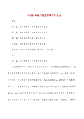 公司财务部门核算管理工作总结