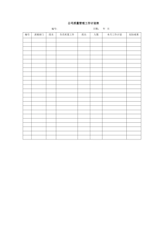 公司质量管理工作计划表