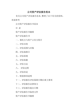 公司资产评估报告范本