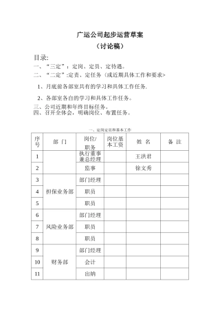 公司起步运营草案