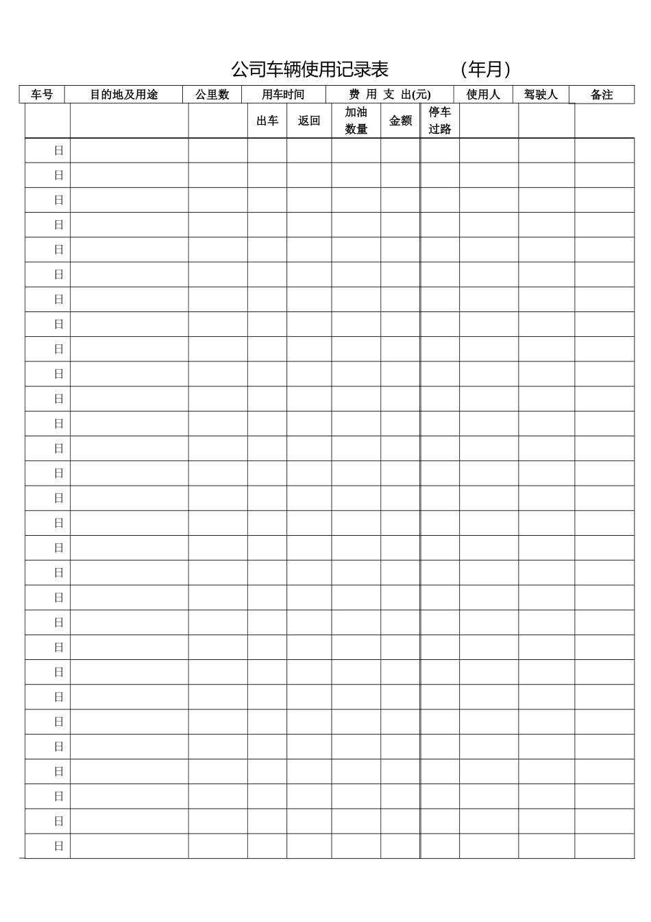 公司车辆使用记录表_第1页