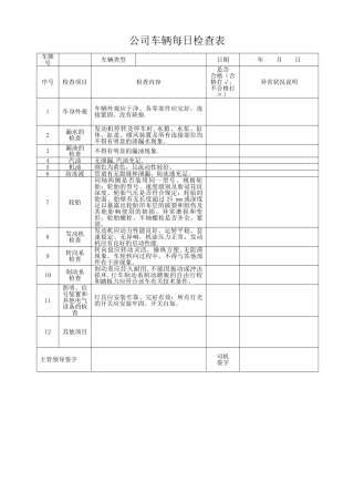 公司车辆每日检查表