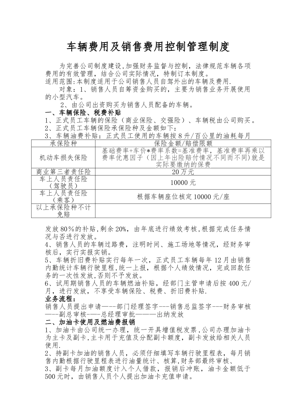 公司车辆费用及销售费用控制管理制度_第1页
