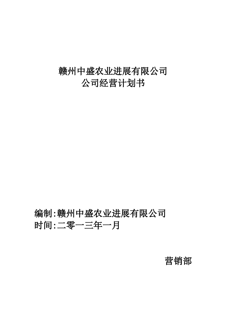 公司运营计划书模板-企业运行计划_第1页