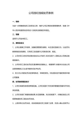 公司违纪违规处罚条例