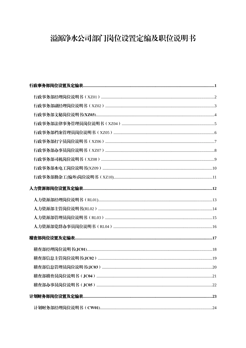 公司部门岗位设置定编及职位说明书大全_第1页