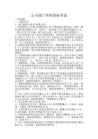 公司部门考核指标