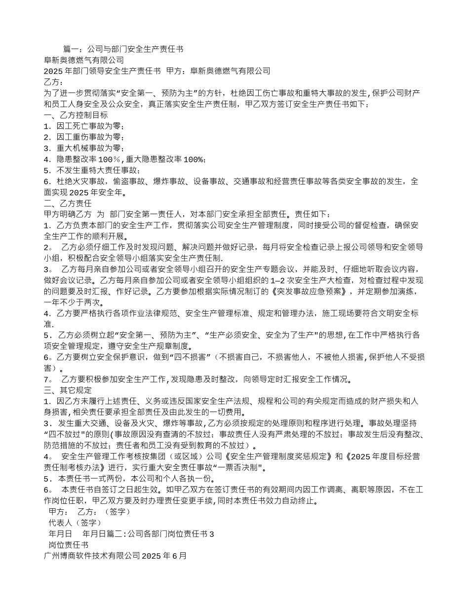 公司部门责任书_第1页