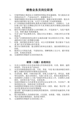 公司销售业务员岗位职责及考核